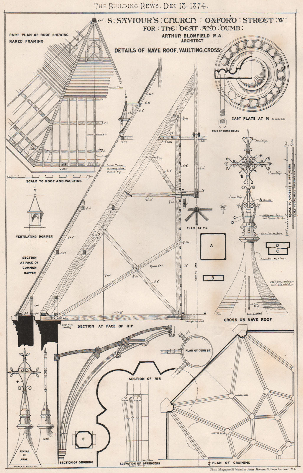 St. Saviour's Church, Oxford Street for the Deaf & Dumb 1874 old antique print